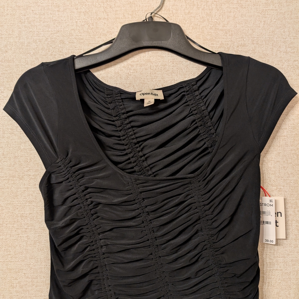 Open Edit Women's Black Ruched Blouse